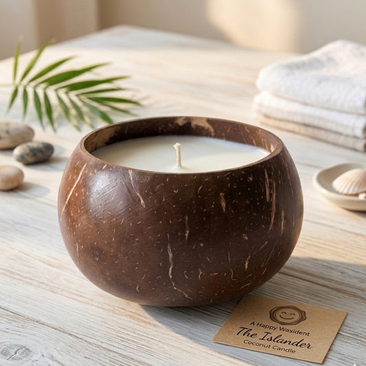 Hand-poured soy wax candle, The Islander tropical scent, 13oz glass jar by A Happy Waxident.