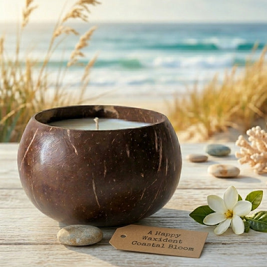 Coastal Bloom scented candle in a jar, hand-poured with all-natural soy wax.